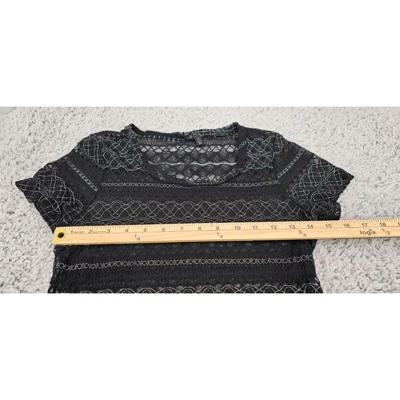 Sheer Lace Micro Mini Dress Y2K 90s Fairy Grunge Goth Glam Metallic Black Size M - Picture 11 of 13